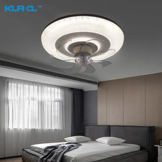 Ventilador de teto para casa inteligente com lâmina invisível LED de luz noturna cromada montada embutida com luz para o quarto